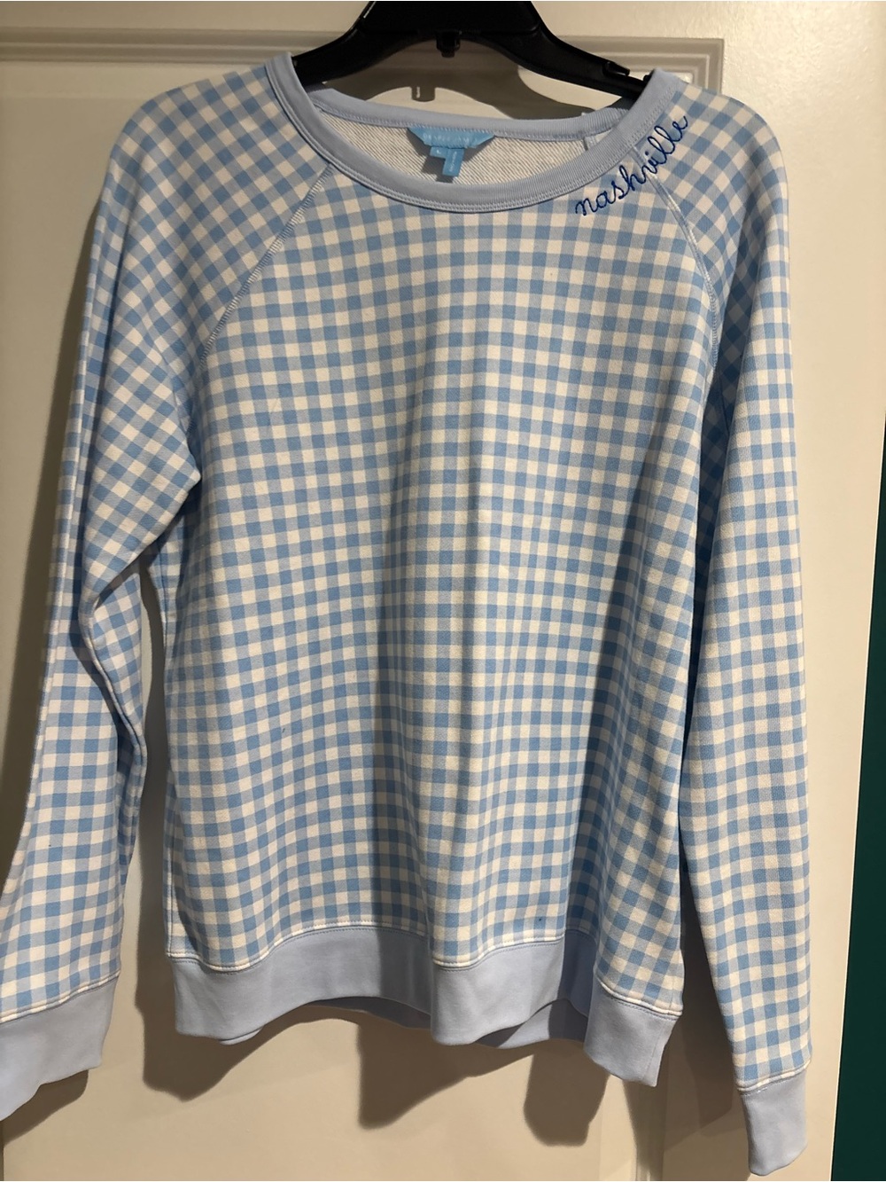 Draper James Light Blue and White Gingham Pullover Sweatshirt